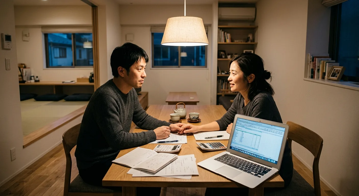 リビングでお金の話をする日本人夫婦