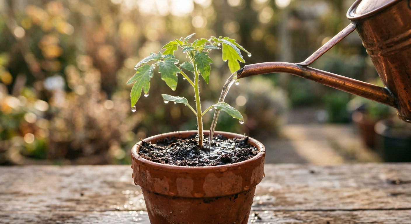 定期的に水をやられて育つ植物の苗のクローズアップ