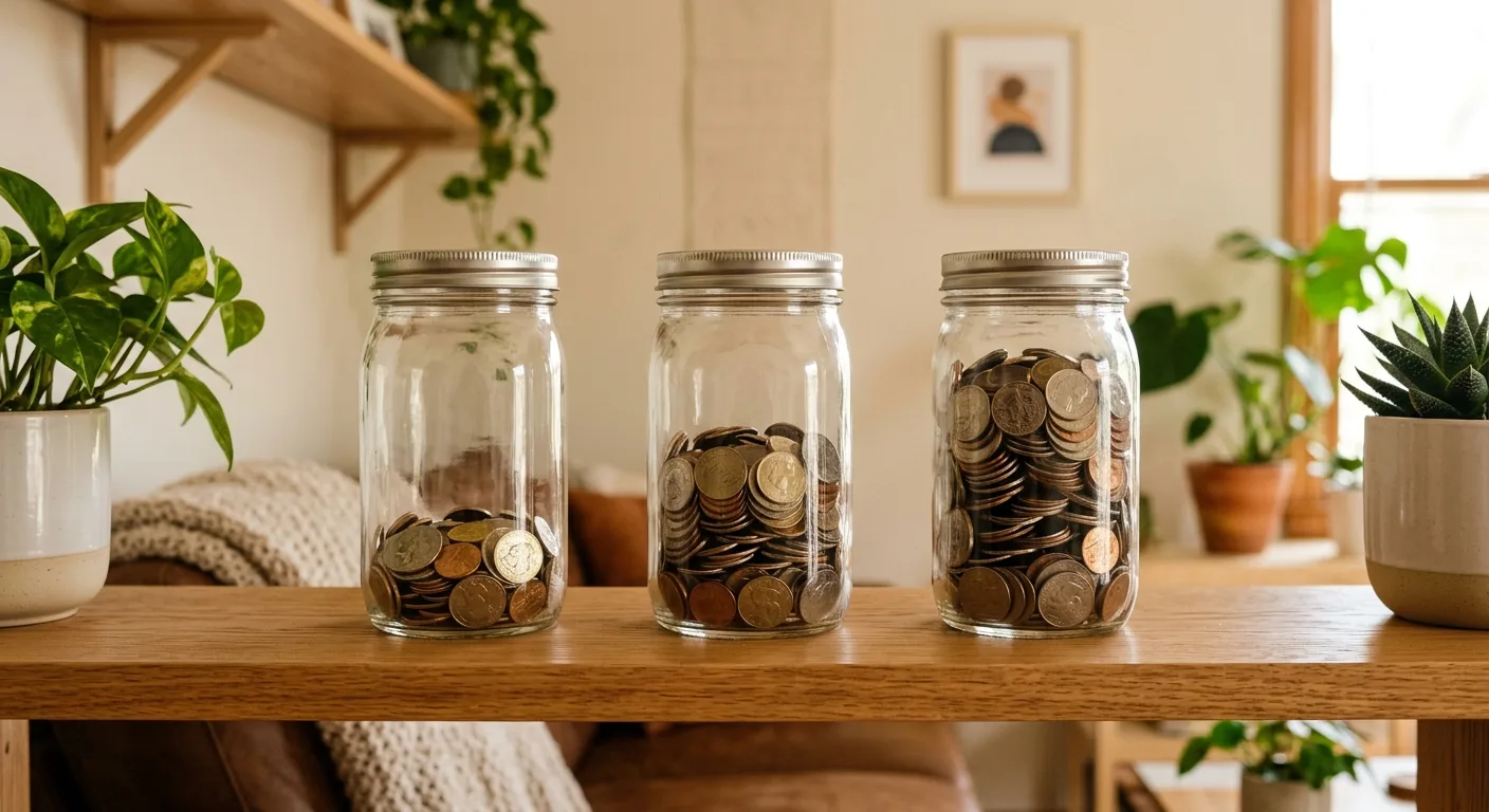 毎月コインを貯金箱に入れるイメージの連続写真風