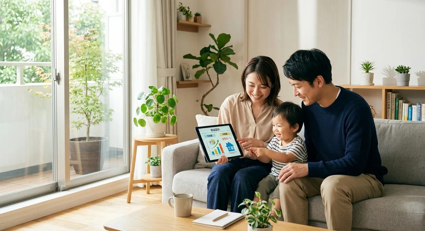 家族で将来のライフプランを考える日本人家族