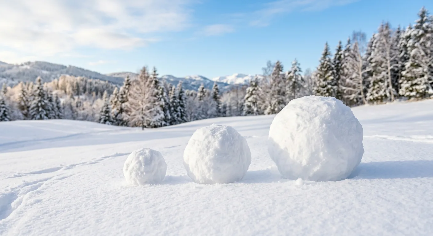 雪だるまが転がって大きくなっていくイメージの雪景色