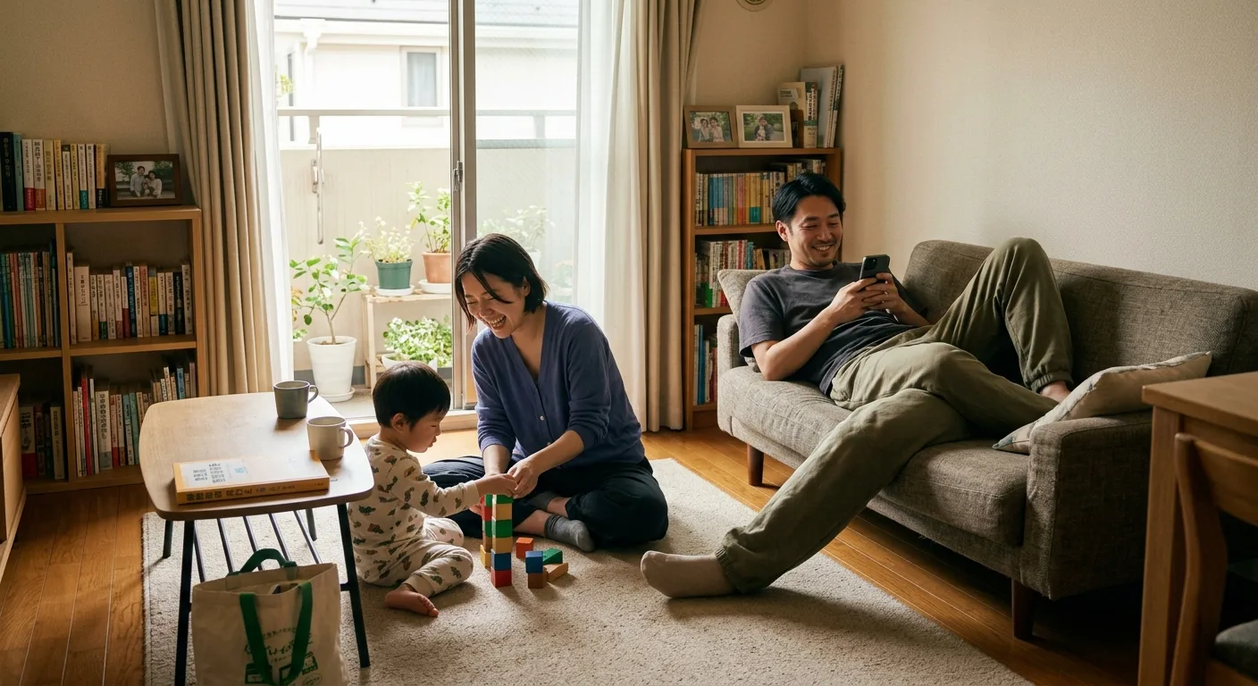 シンプルなデスクで穏やかに過ごす日本人カップル