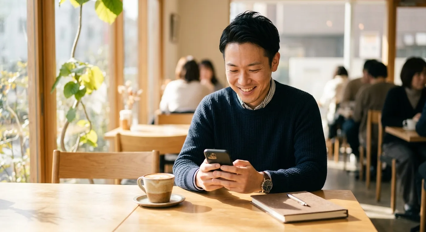 解決策を見つけて安心した表情の日本人男性