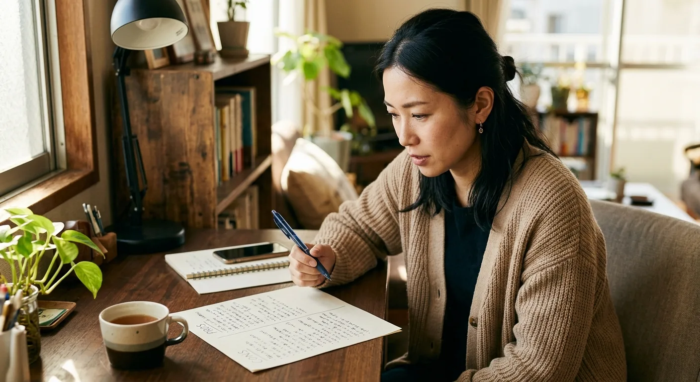 メリットとデメリットを比較検討する日本人女性