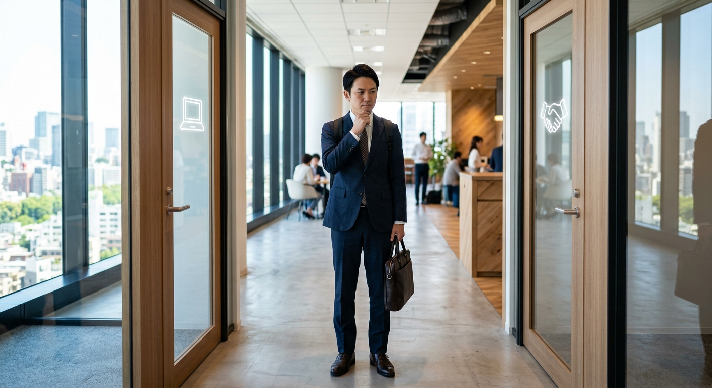 オンラインと対面の二択を検討する日本人ビジネスパーソン