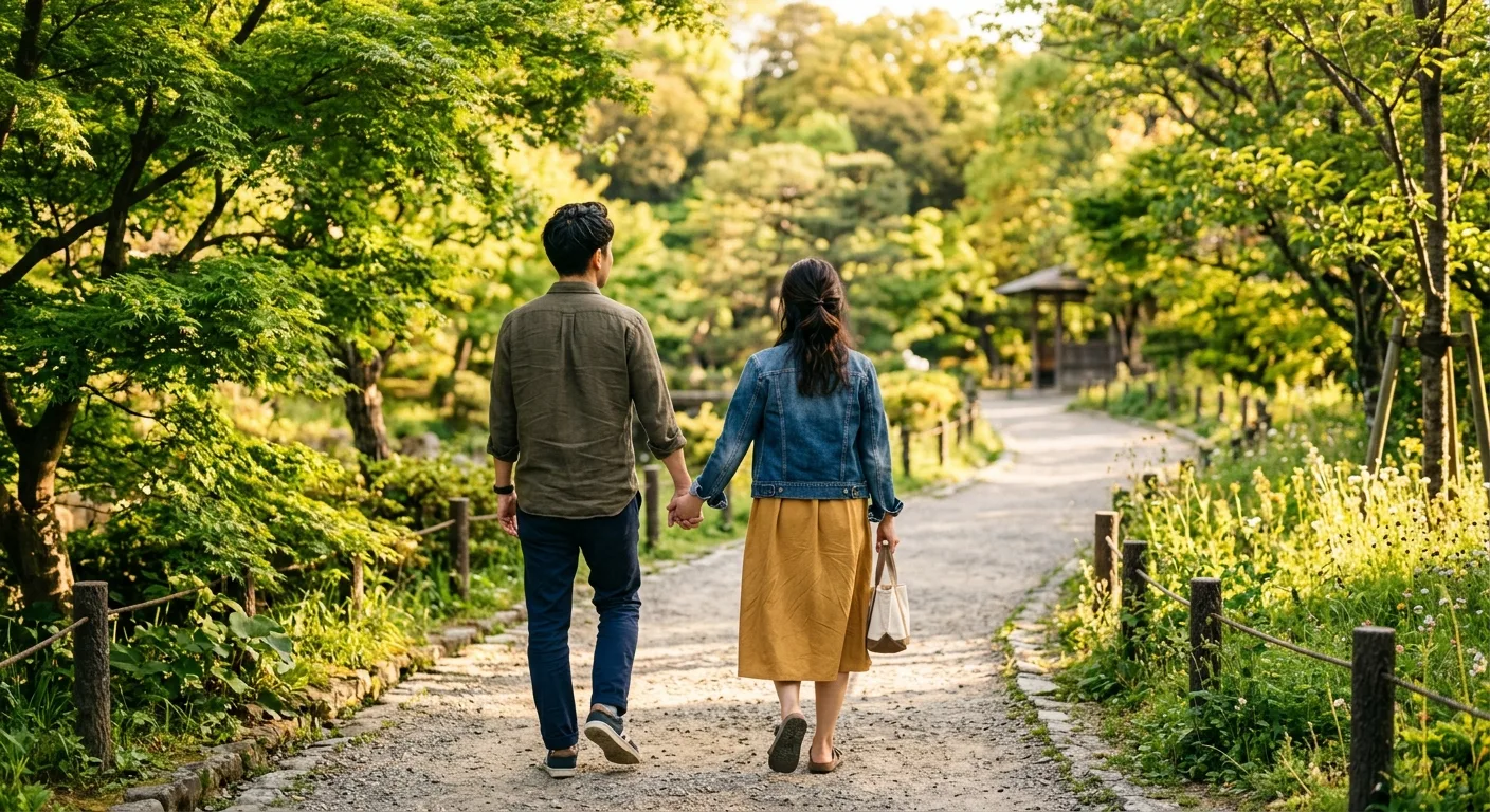 決断して前に進む日本人カップルの後ろ姿