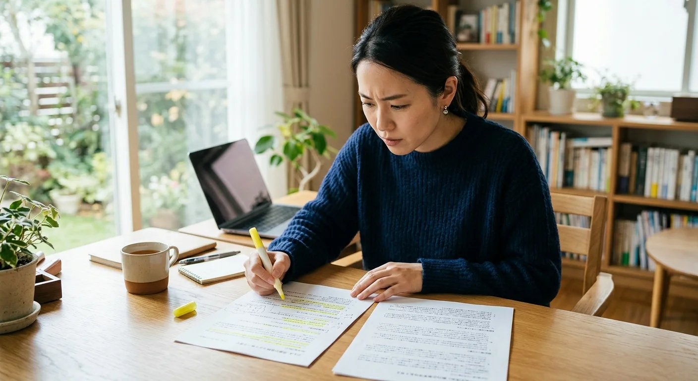 手数料の比較資料を確認する日本人女性