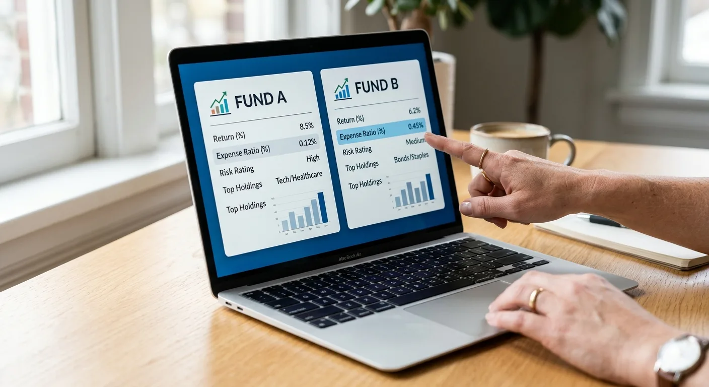 2つの投資信託を並べて比較するノートパソコン画面
