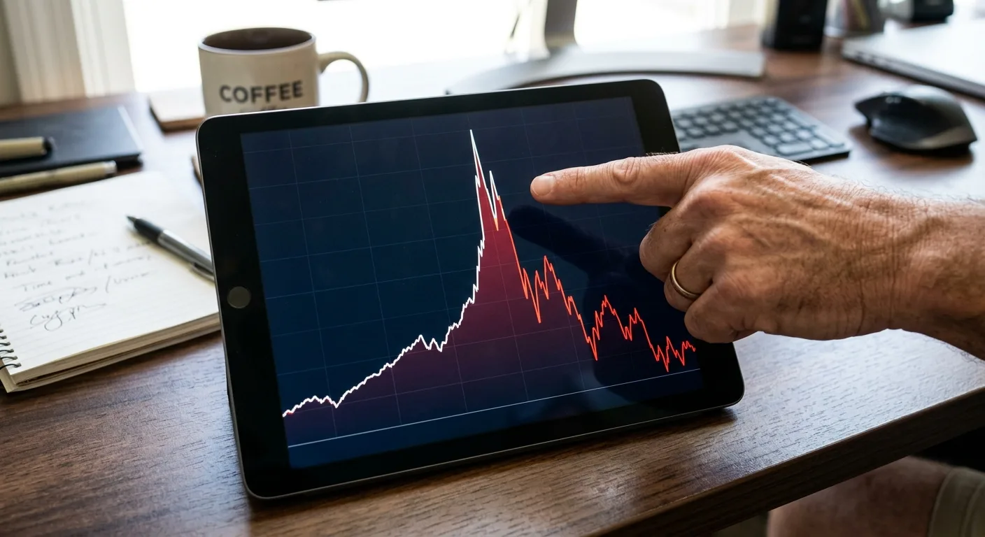 日経平均のバブル崩壊チャートを映したタブレット