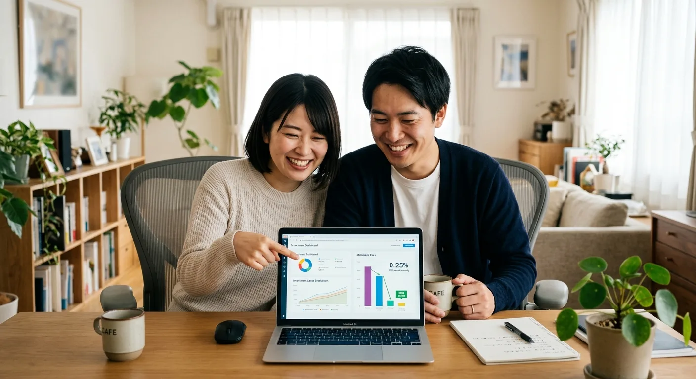低コスト投資で安心した表情の日本人カップル