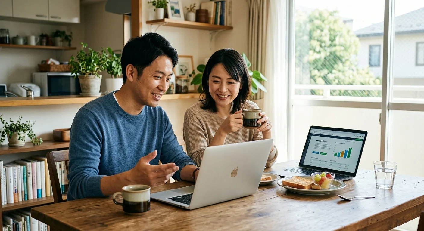 夫婦で資産運用について話し合う日本人カップル