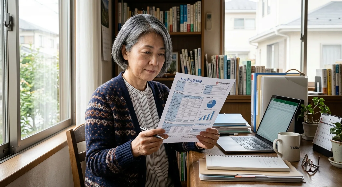 年金受給額の試算書類を見る日本人
