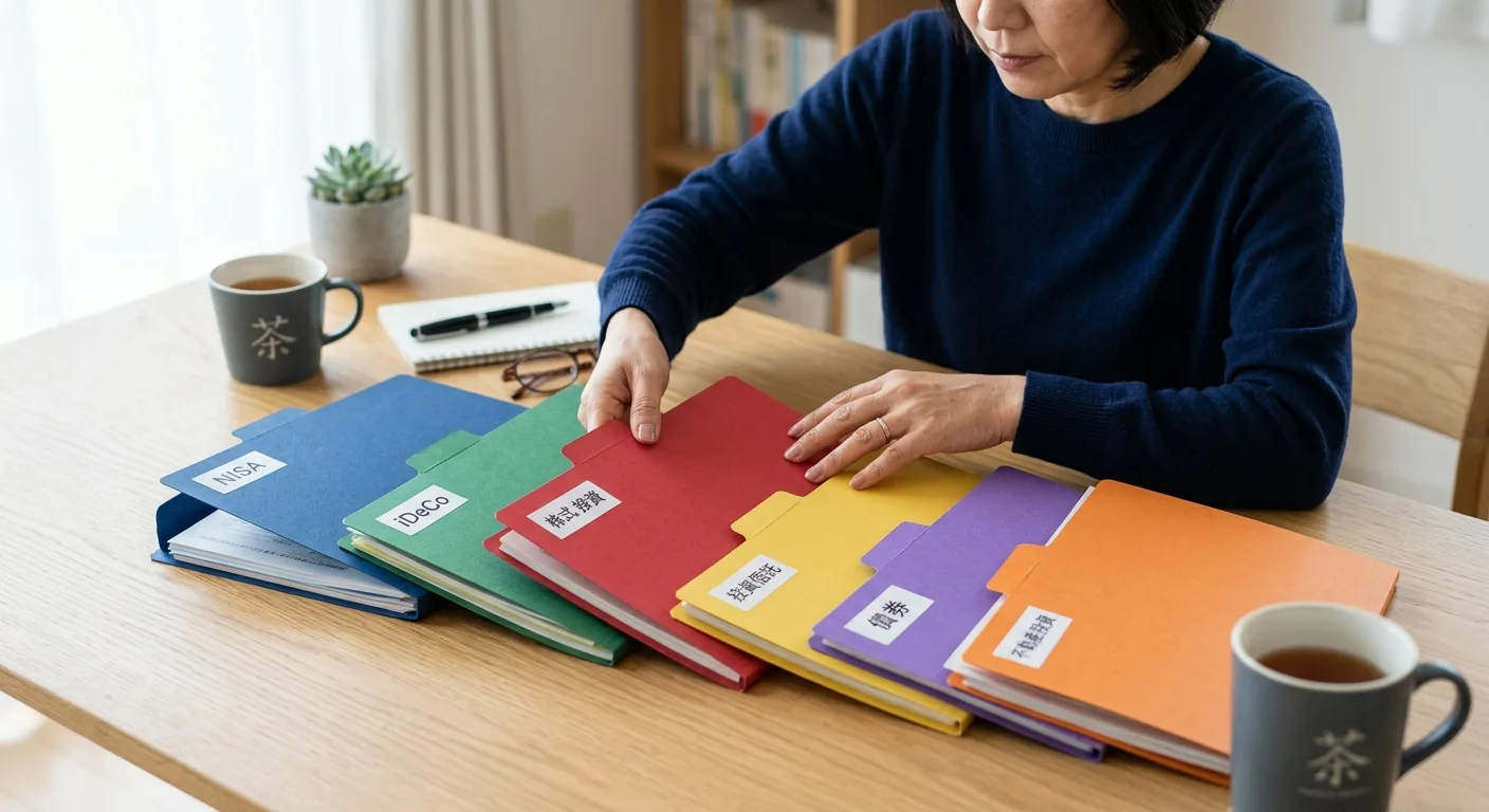 口座種類別の書類を比較する手元