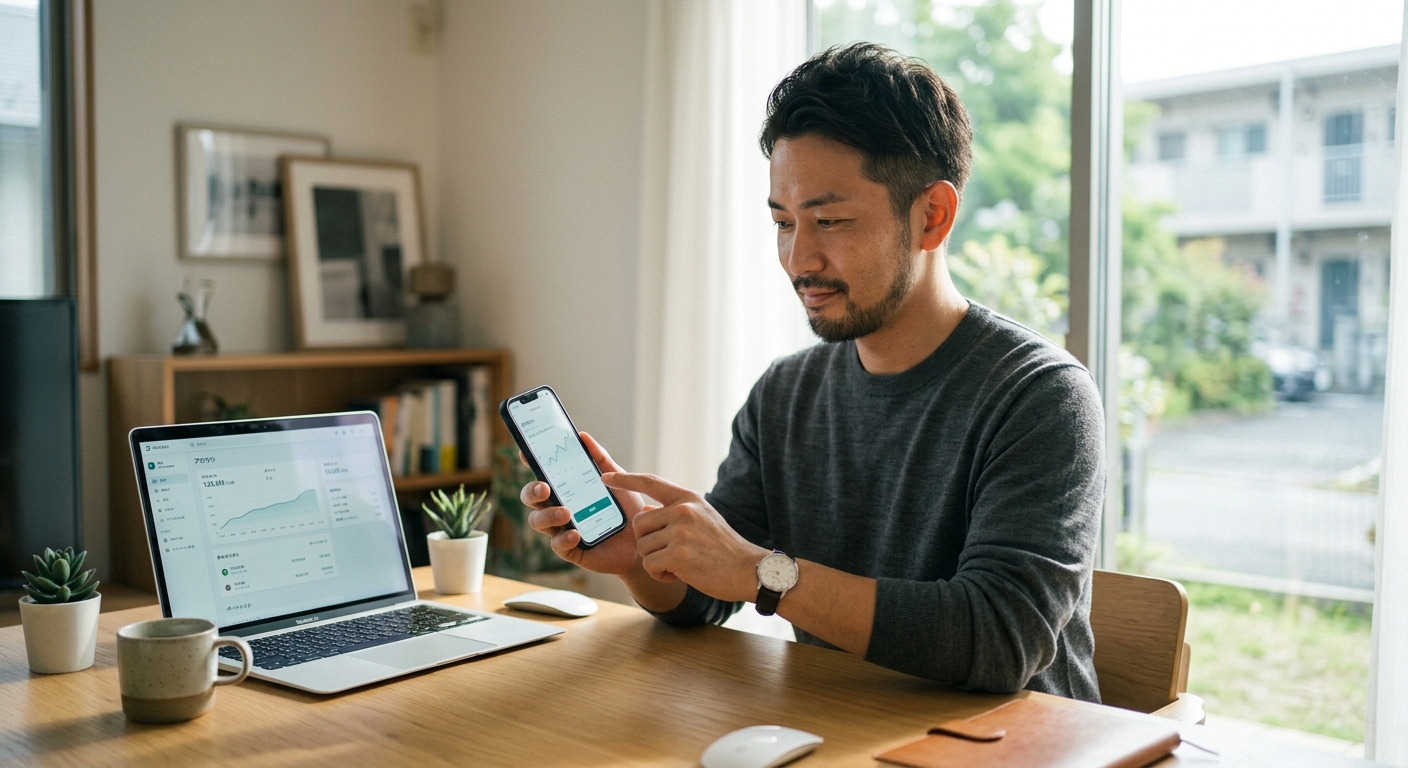 スマホで自動積立を設定する日本人