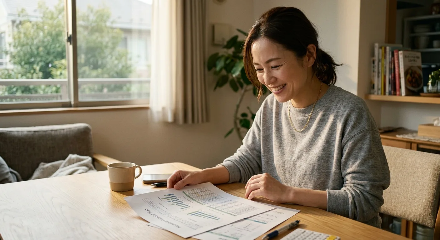 教育費の計画を立てて安心する日本人母親